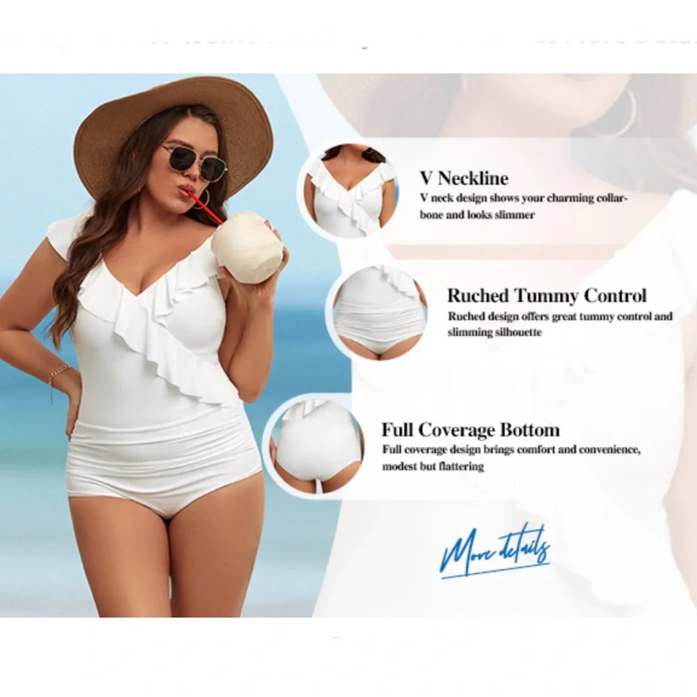 Blooming Jelly V-Neck Ruffle Trim Tummy Slimming Swimsuit - Picture 6 of 13